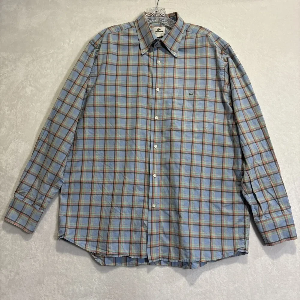 Lacoste Men's Shirt Size 44 XL  Multicolor Plaid Cotton Long Sleeve Button Down